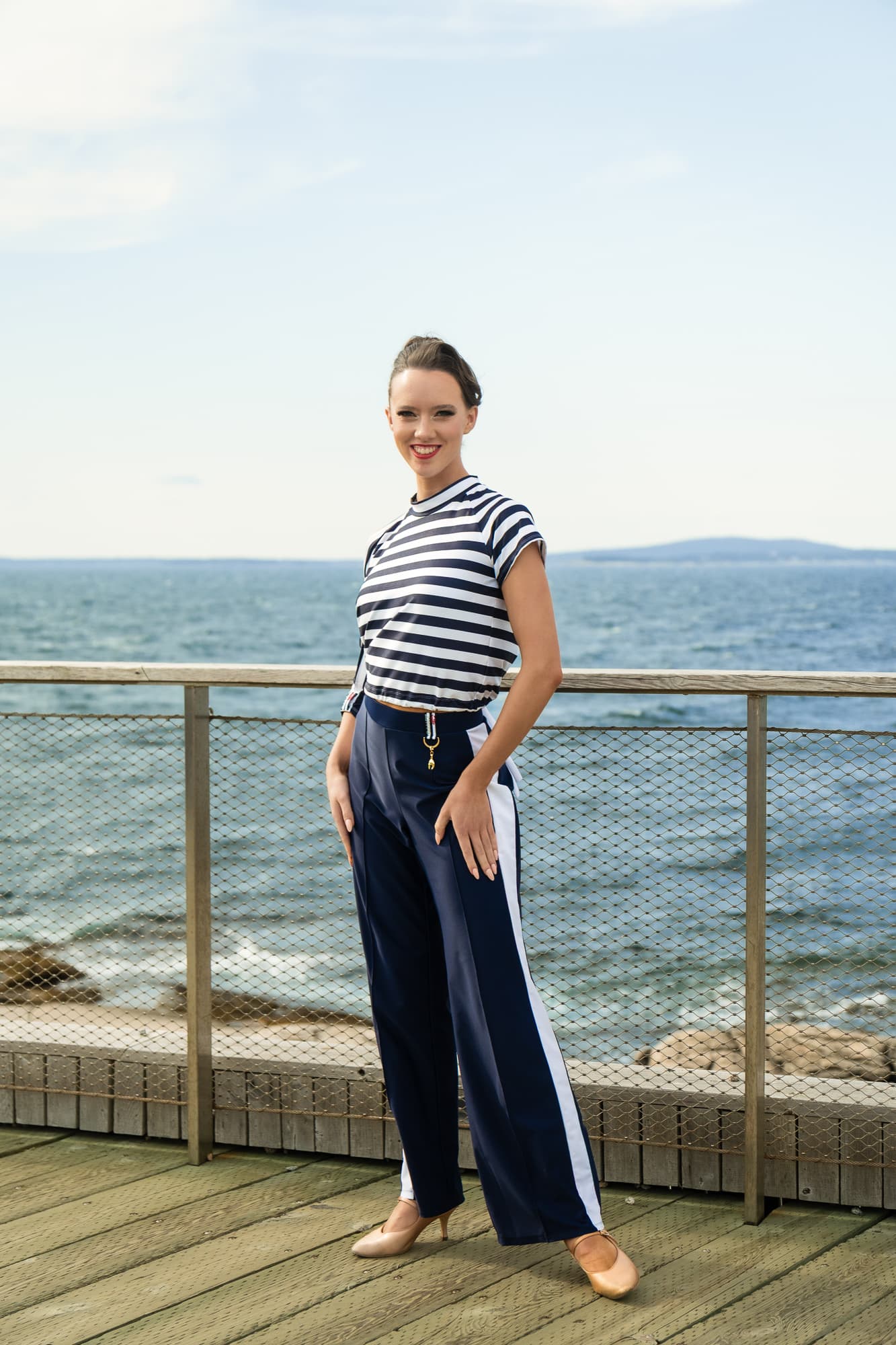 First Class Dance Pants | Straight Leg Mid-Rise Dance Trousers with Side Stripe