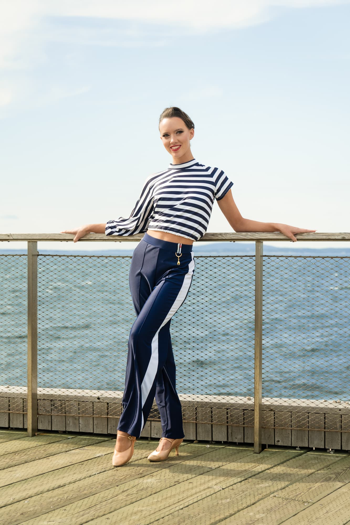 First Class Dance Pants | Straight Leg Mid-Rise Dance Trousers with Side Stripe