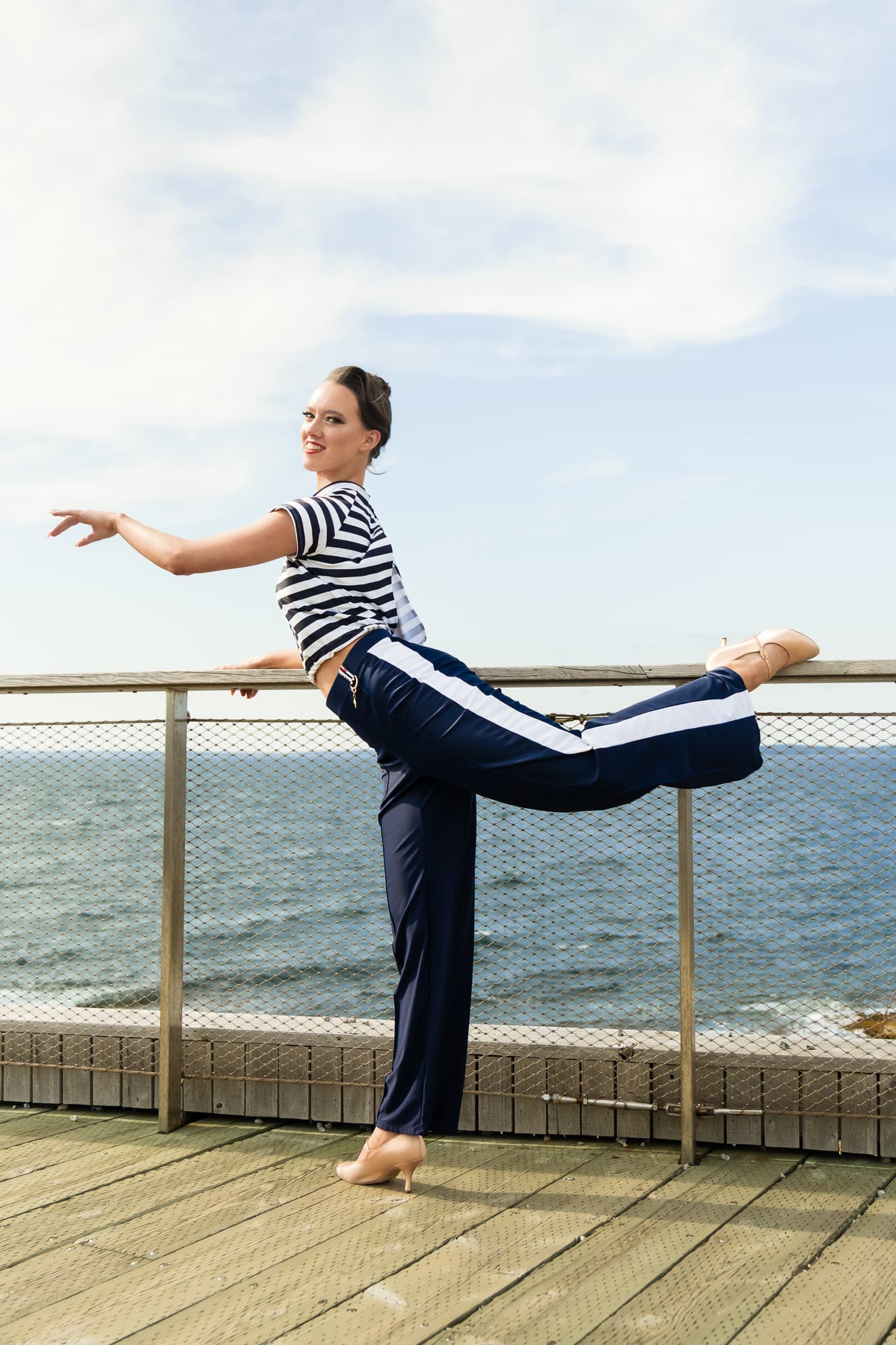 First Class Dance Pants | Straight Leg Mid-Rise Dance Trousers with Side Stripe