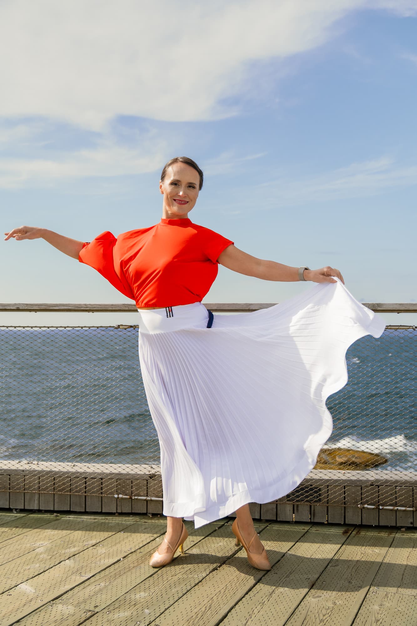 Pivot Breeze | Pleated Maxi Ballroom Skirt with Yoke & Horsehair Braid Hem