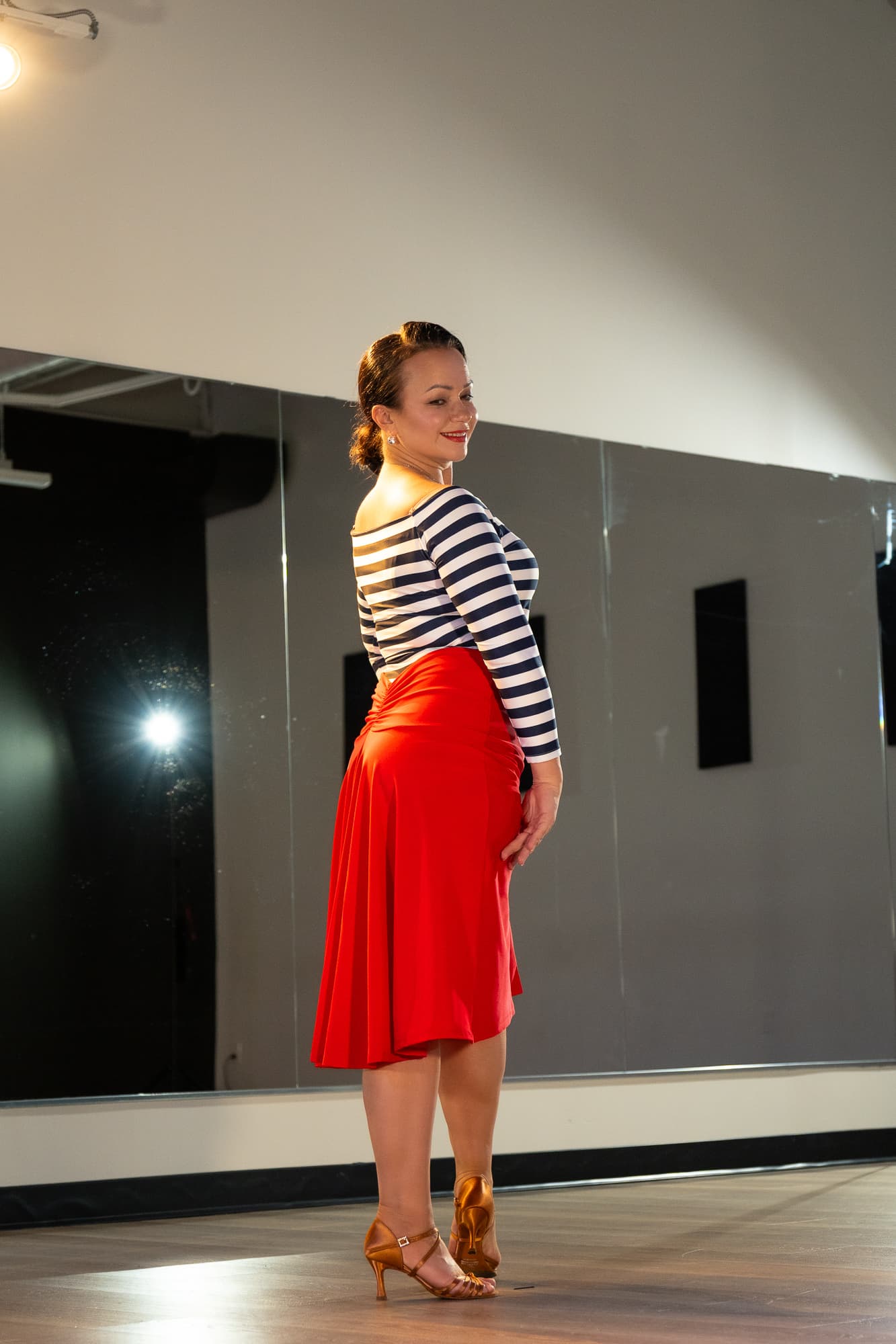 Milonga Skirt | Tango Latin Back Gore Structure Skirt with Center Gathering 