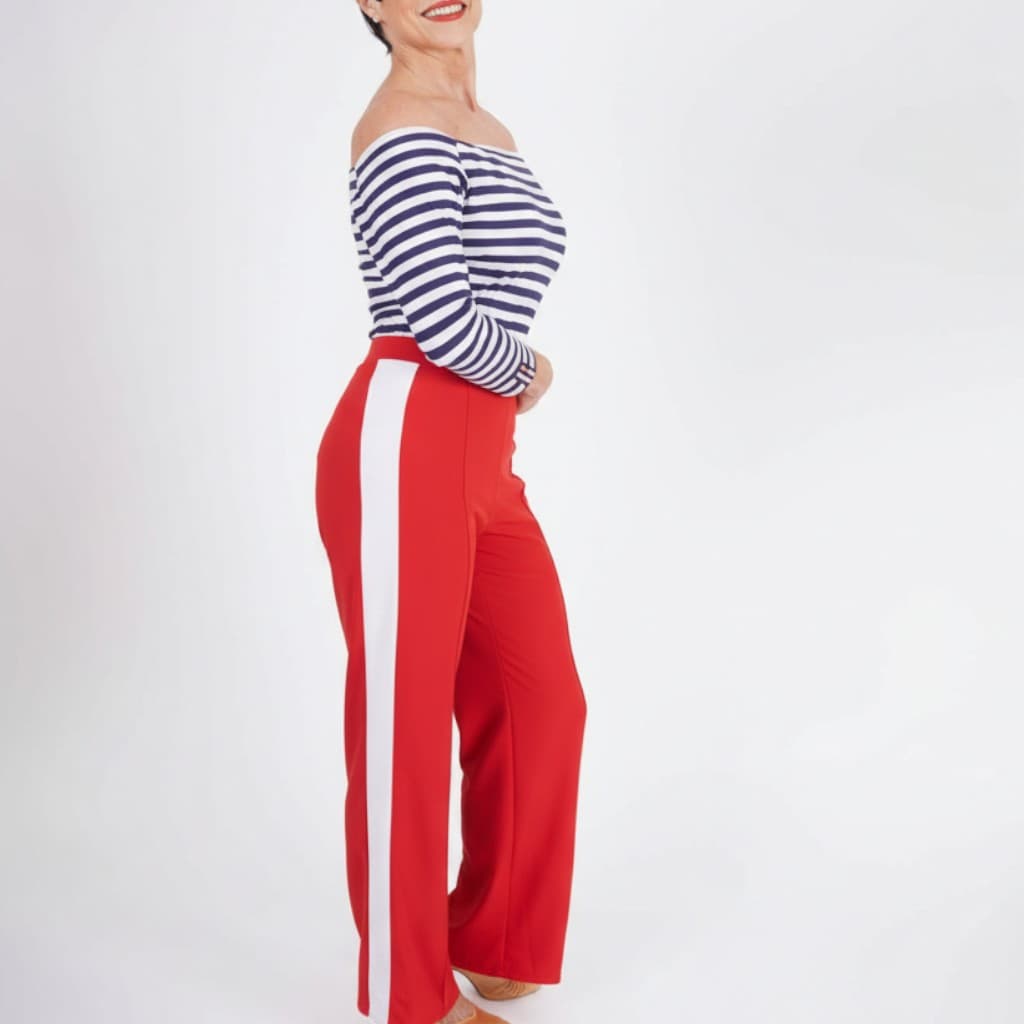 First Class Dance Pants | Straight Leg Mid-Rise Dance Trousers with Side Stripe