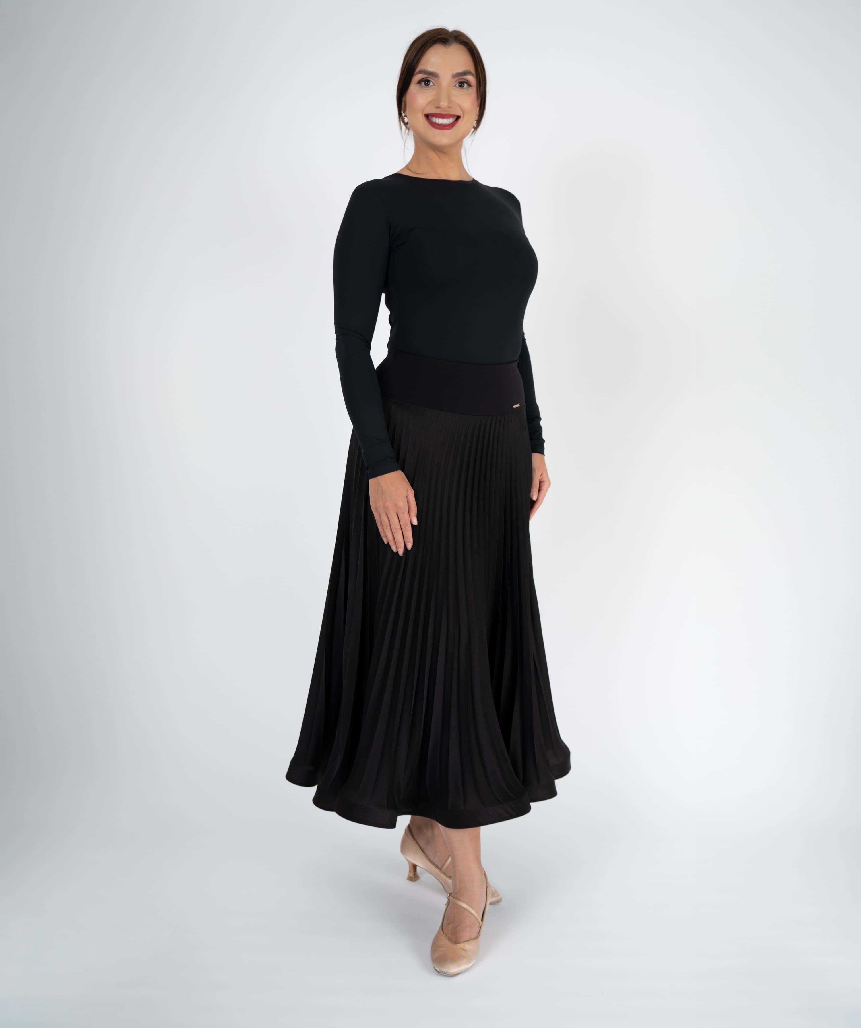 Pivot Sculpt | Pleated Maxi Ballroom Skirt with Yoke & Horsehair Braid Hem