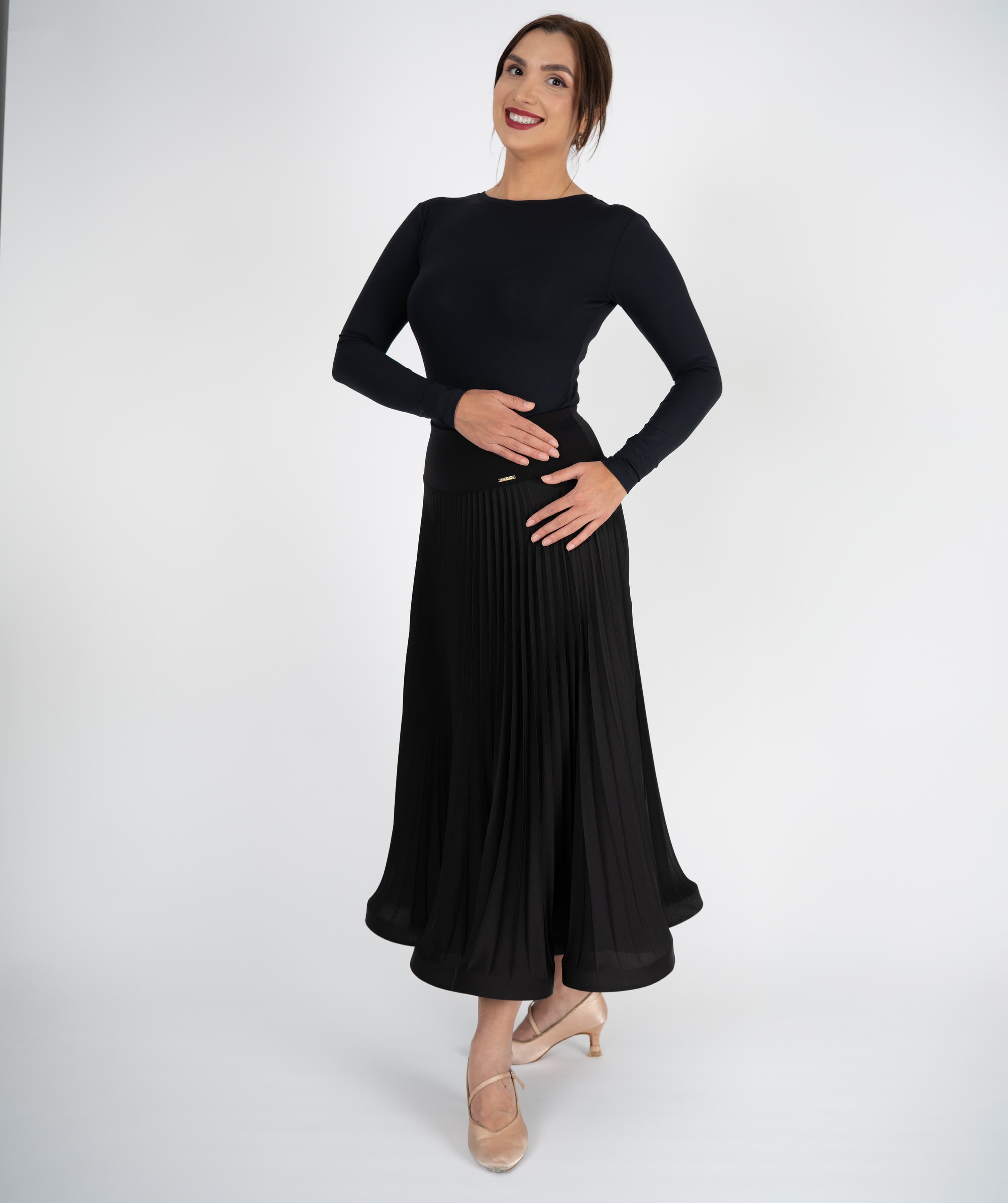Pivot Sculpt | Pleated Maxi Ballroom Skirt with Yoke & Horsehair Braid Hem