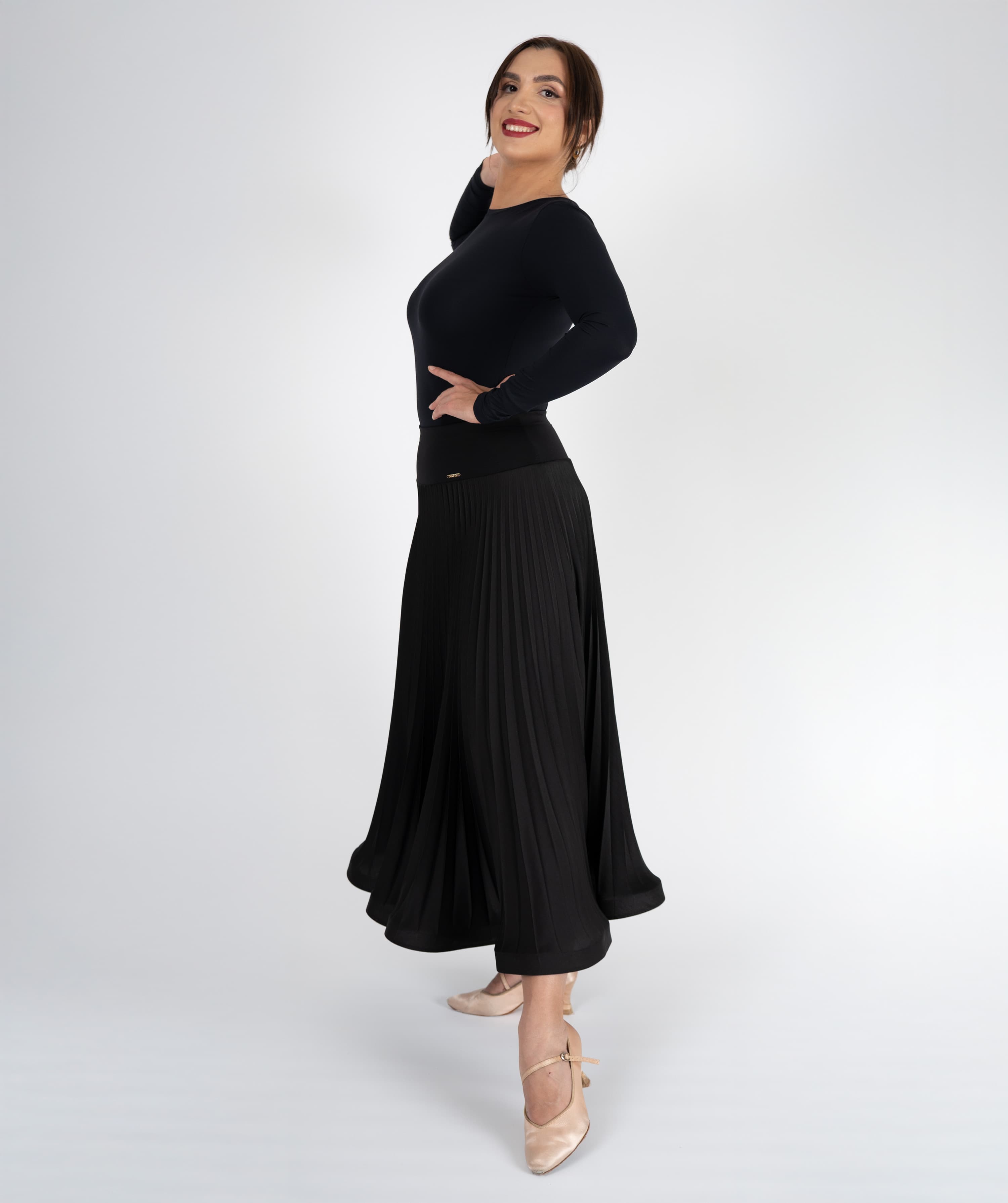 Pivot Sculpt | Pleated Maxi Ballroom Skirt with Yoke & Horsehair Braid Hem