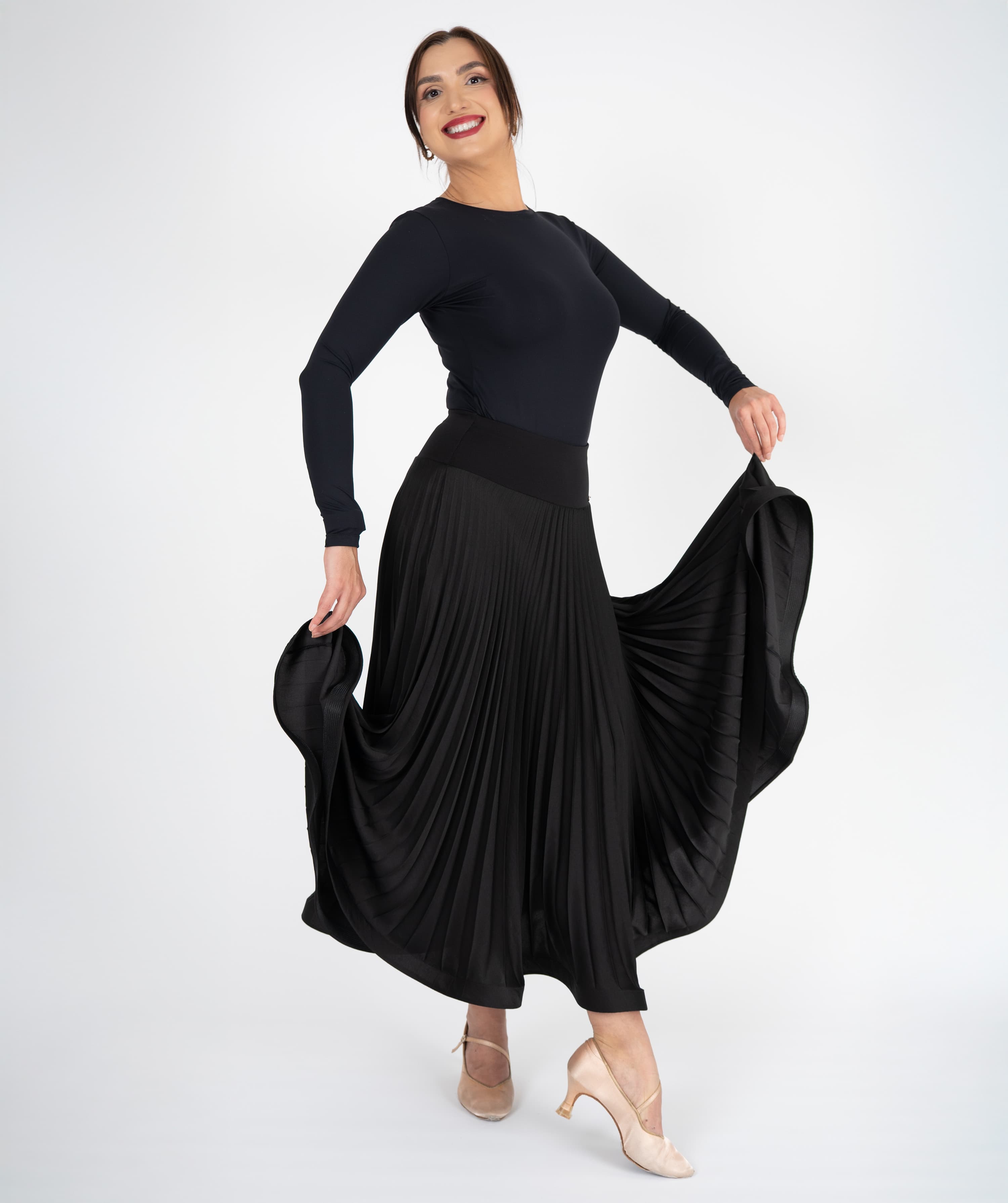 Pivot Sculpt | Pleated Maxi Ballroom Skirt with Yoke & Horsehair Braid Hem
