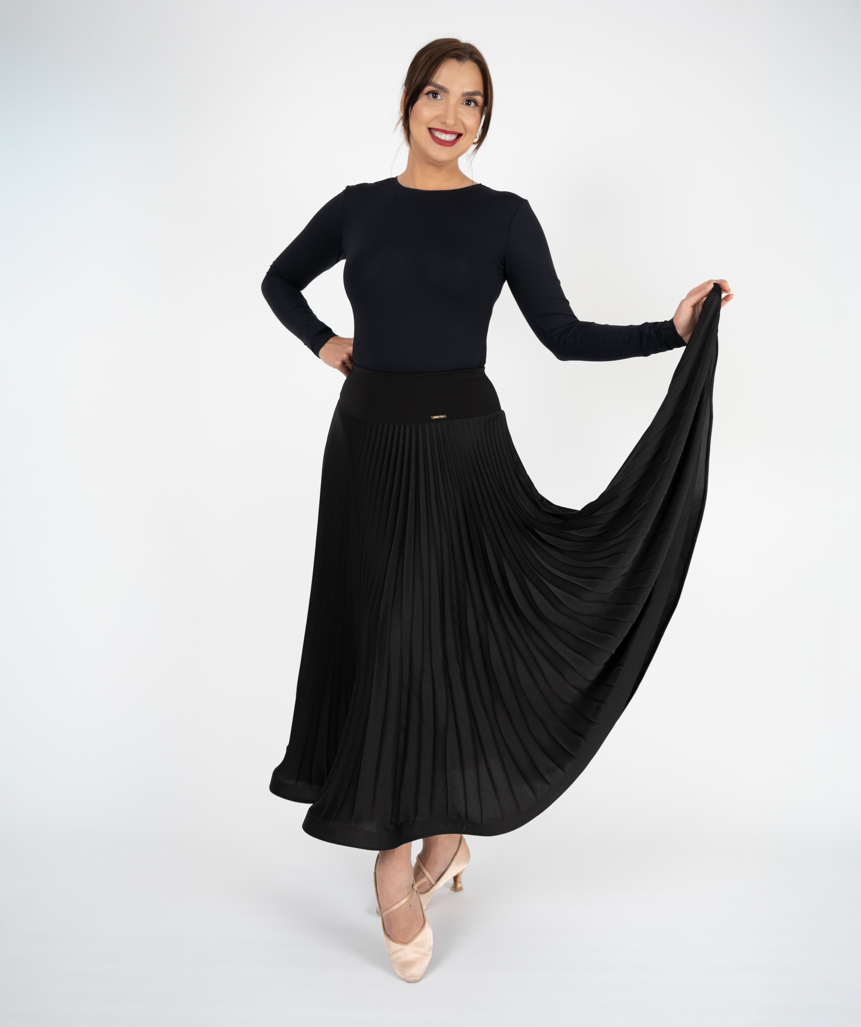 Pivot Sculpt | Pleated Maxi Ballroom Skirt with Yoke & Horsehair Braid Hem