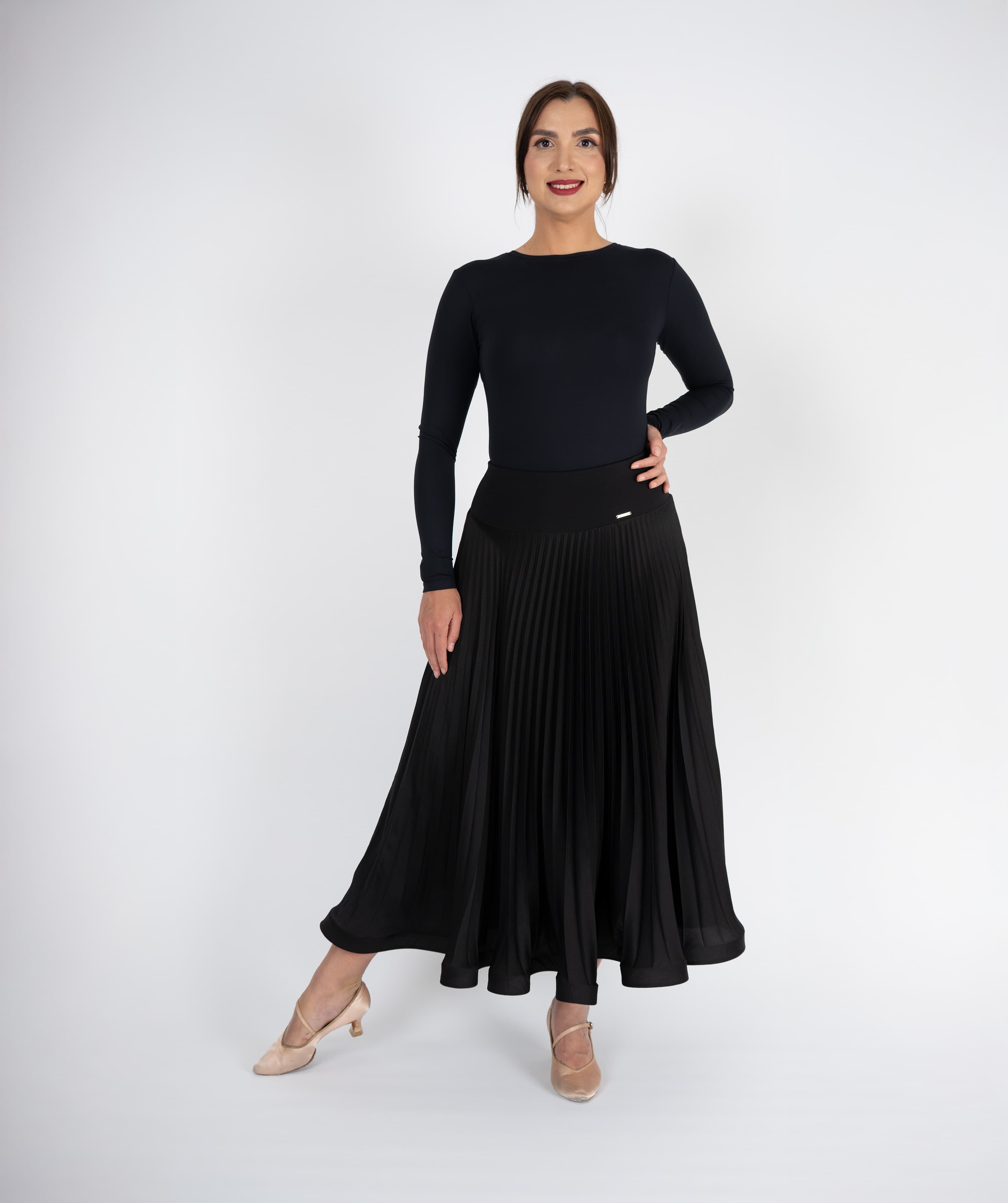 Pivot Sculpt | Pleated Maxi Ballroom Skirt with Yoke & Horsehair Braid Hem
