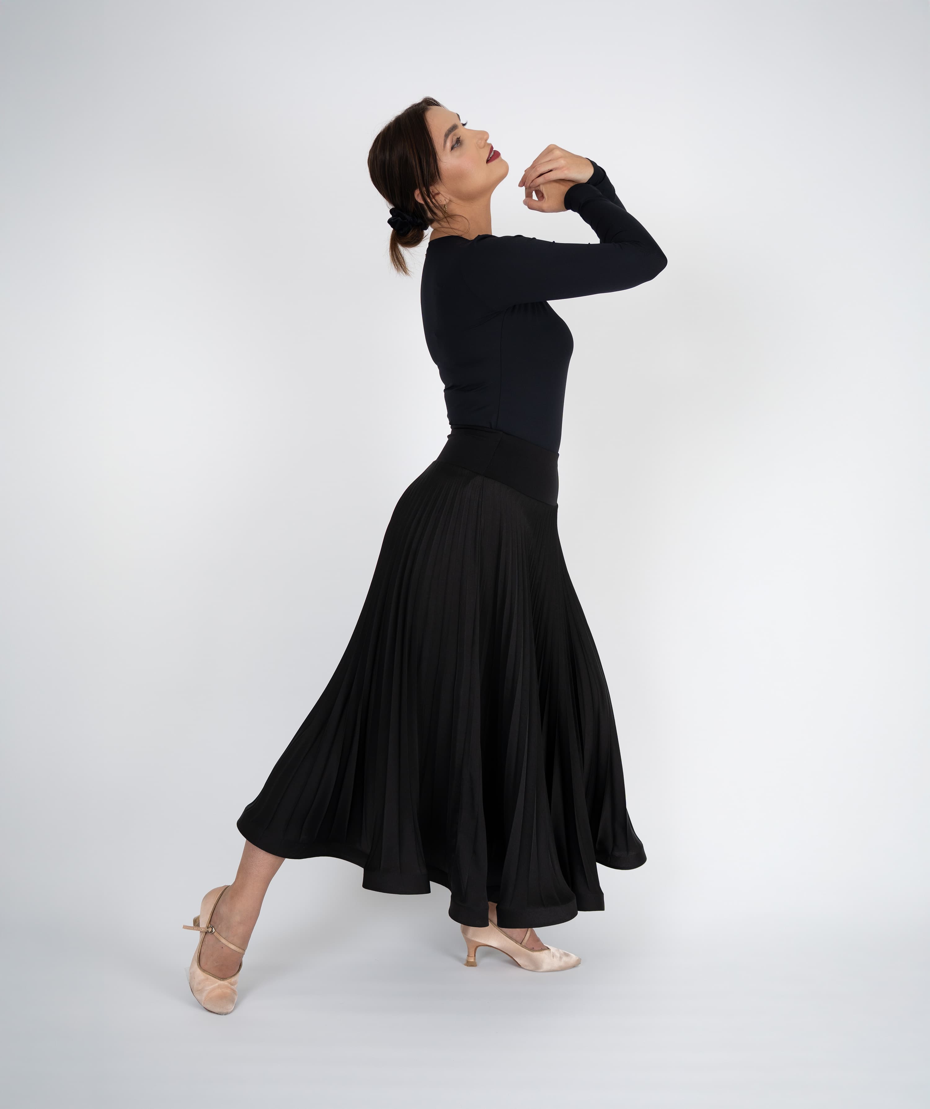 Pivot Sculpt | Pleated Maxi Ballroom Skirt with Yoke & Horsehair Braid Hem