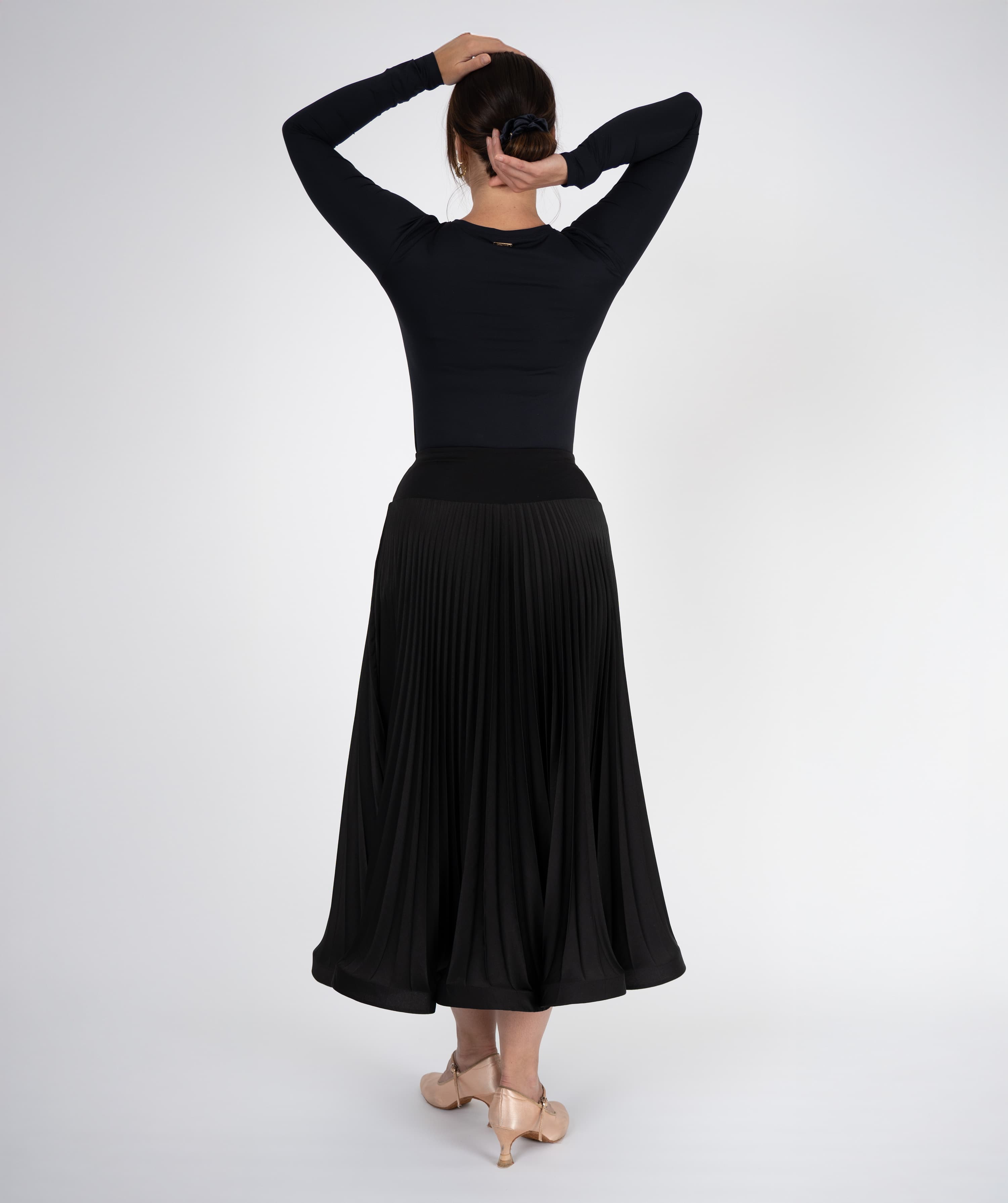 Pivot Glide | Pleated Maxi Ballroom Skirt with DanceCLO Elastic Waistband & Horsehair Braid Hem