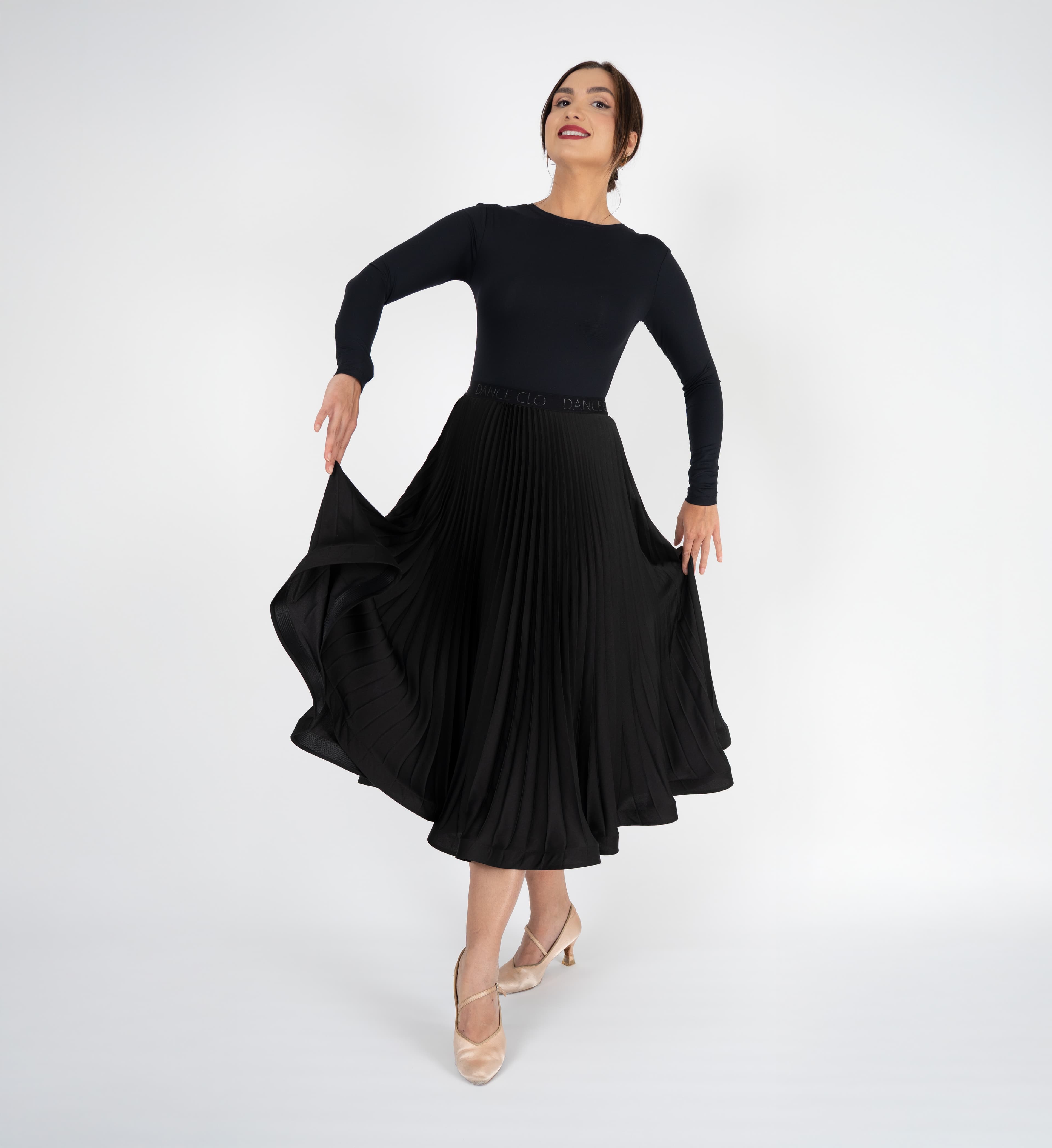Pivot Glide | Pleated Maxi Ballroom Skirt with DanceCLO Elastic Waistband & Horsehair Braid Hem