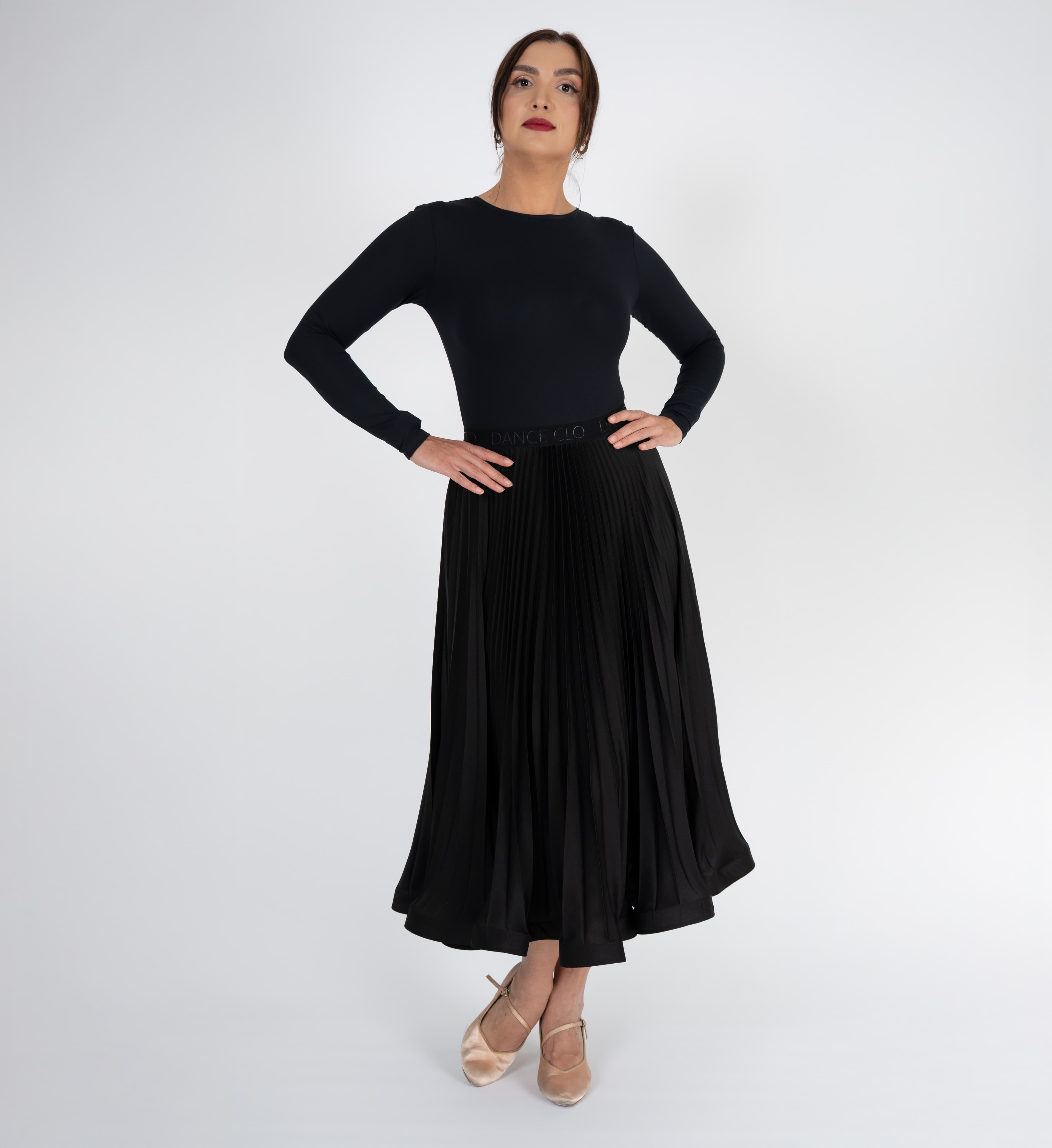 Pivot Glide | Pleated Maxi Ballroom Skirt with DanceCLO Elastic Waistband & Horsehair Braid Hem