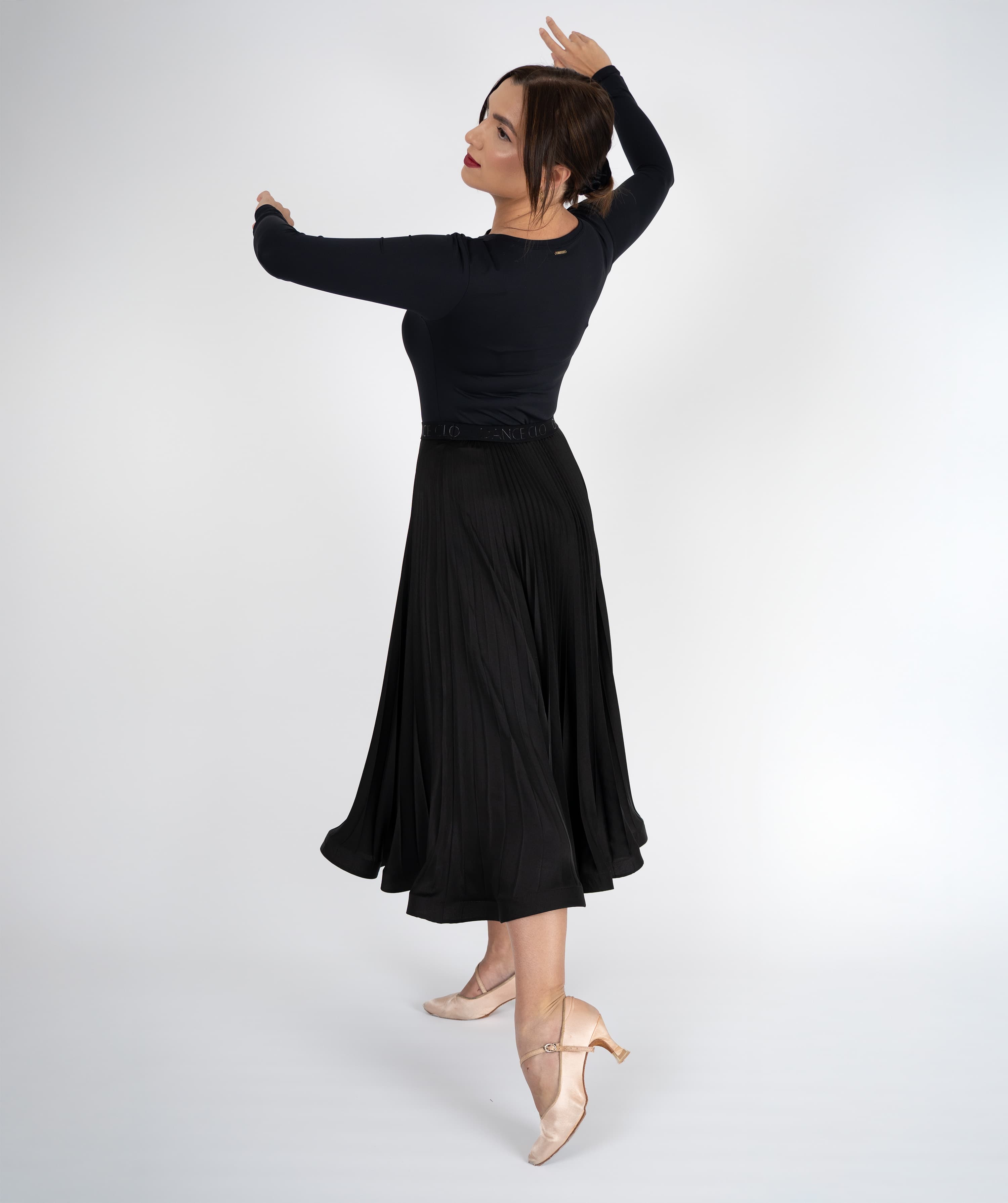 Pivot Glide | Pleated Maxi Ballroom Skirt with DanceCLO Elastic Waistband & Horsehair Braid Hem