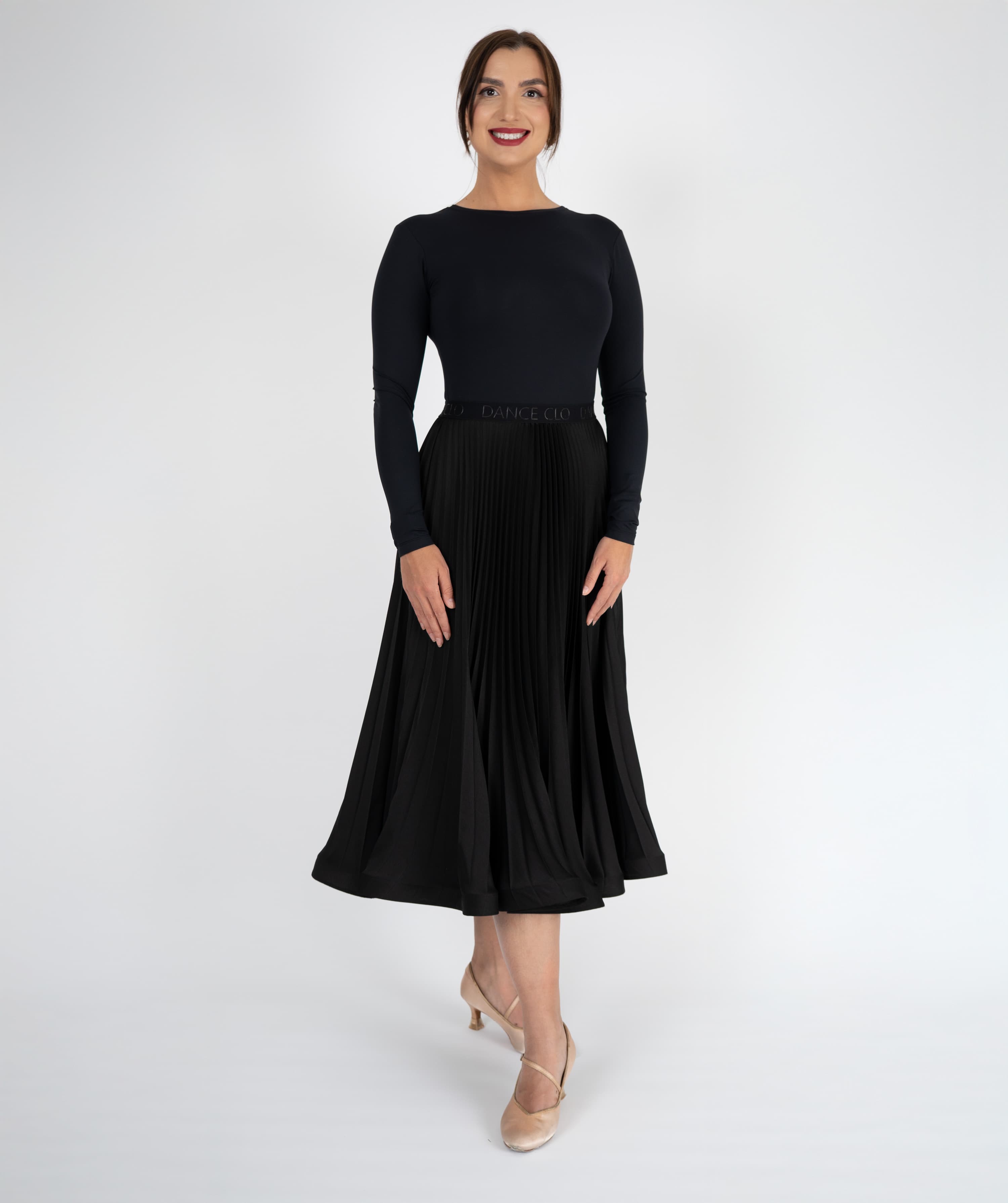 Pivot Glide | Pleated Maxi Ballroom Skirt with DanceCLO Elastic Waistband & Horsehair Braid Hem