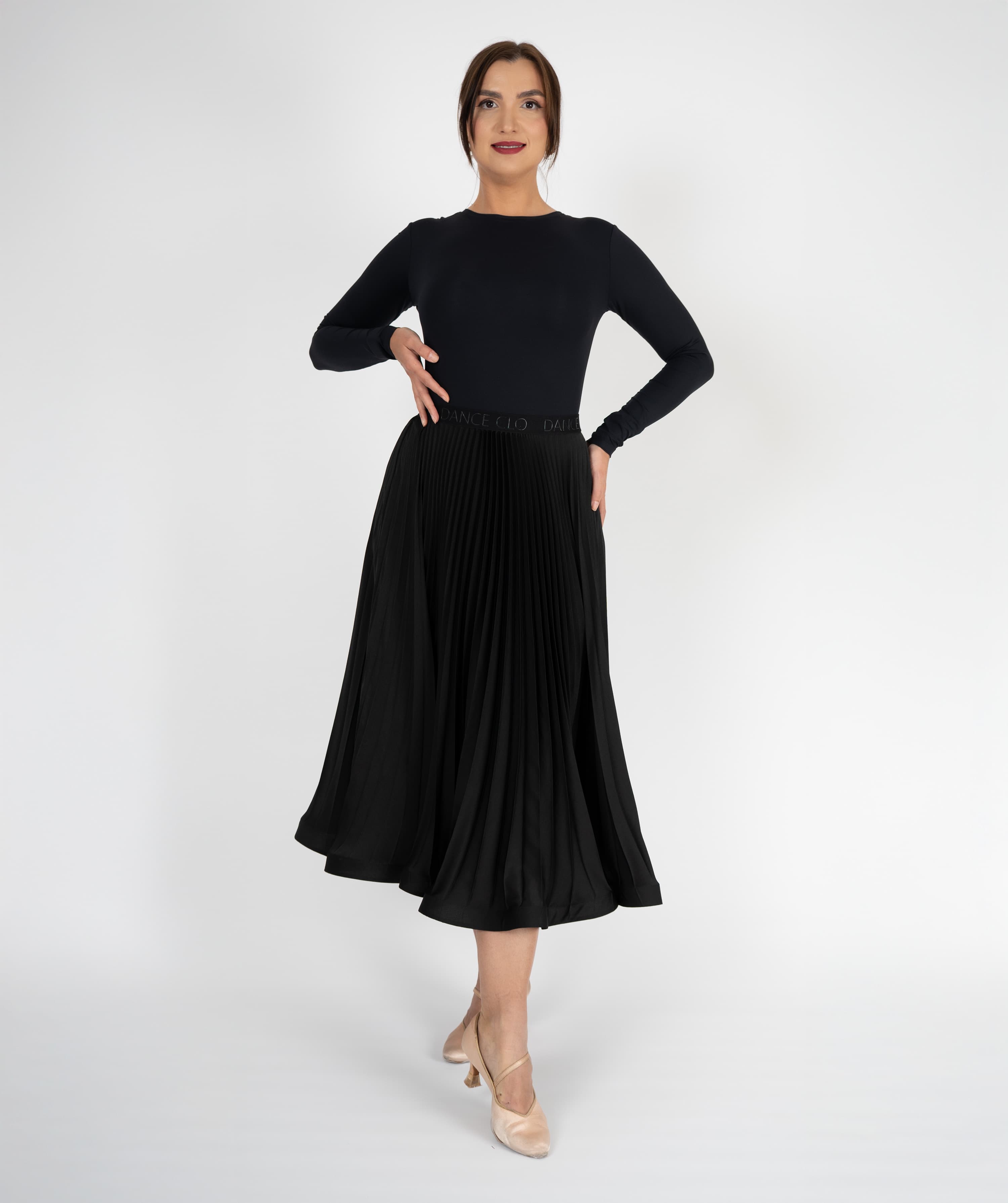 Pivot Glide | Pleated Maxi Ballroom Skirt with DanceCLO Elastic Waistband & Horsehair Braid Hem