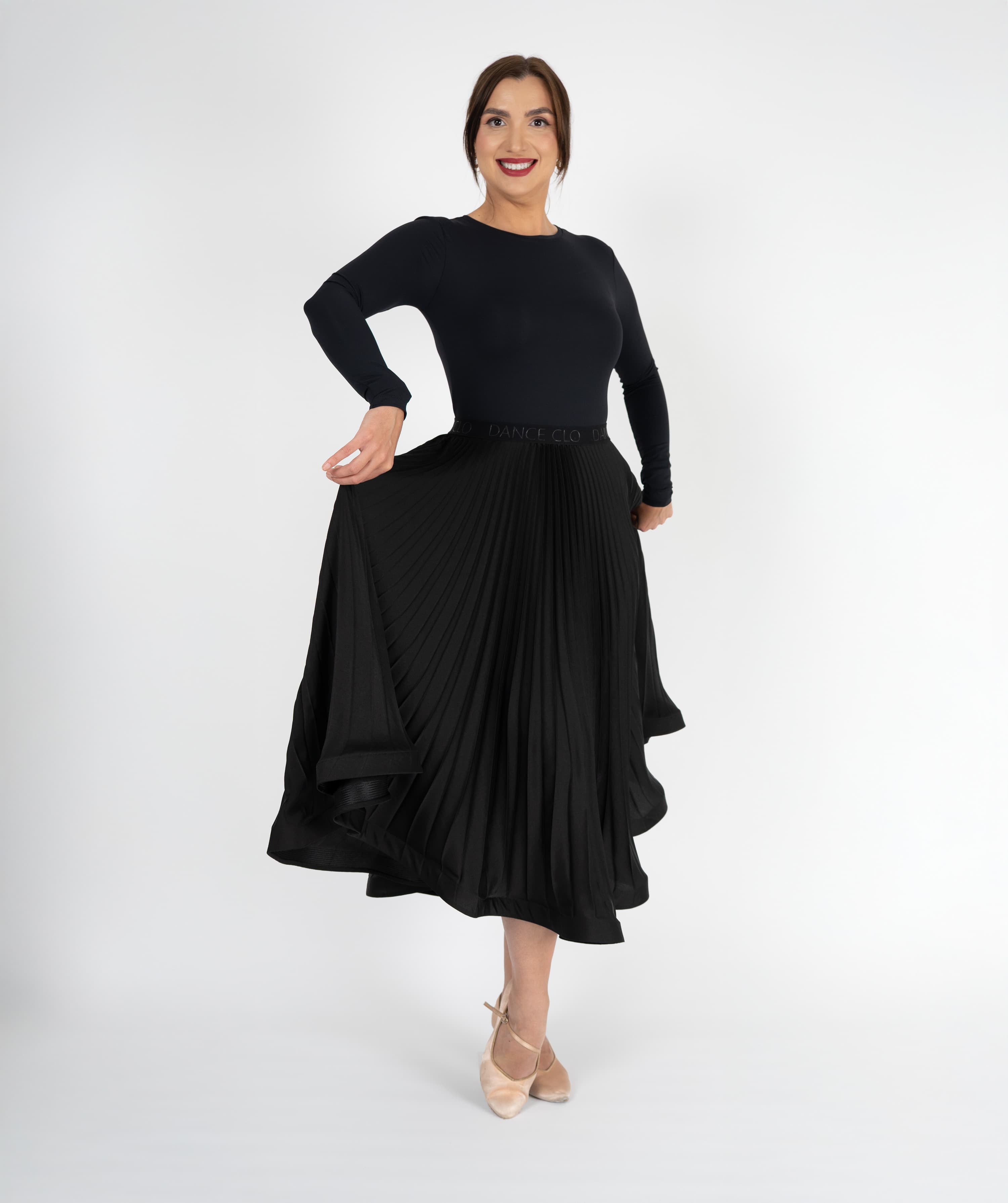 Pivot Glide | Pleated Maxi Ballroom Skirt with DanceCLO Elastic Waistband & Horsehair Braid Hem