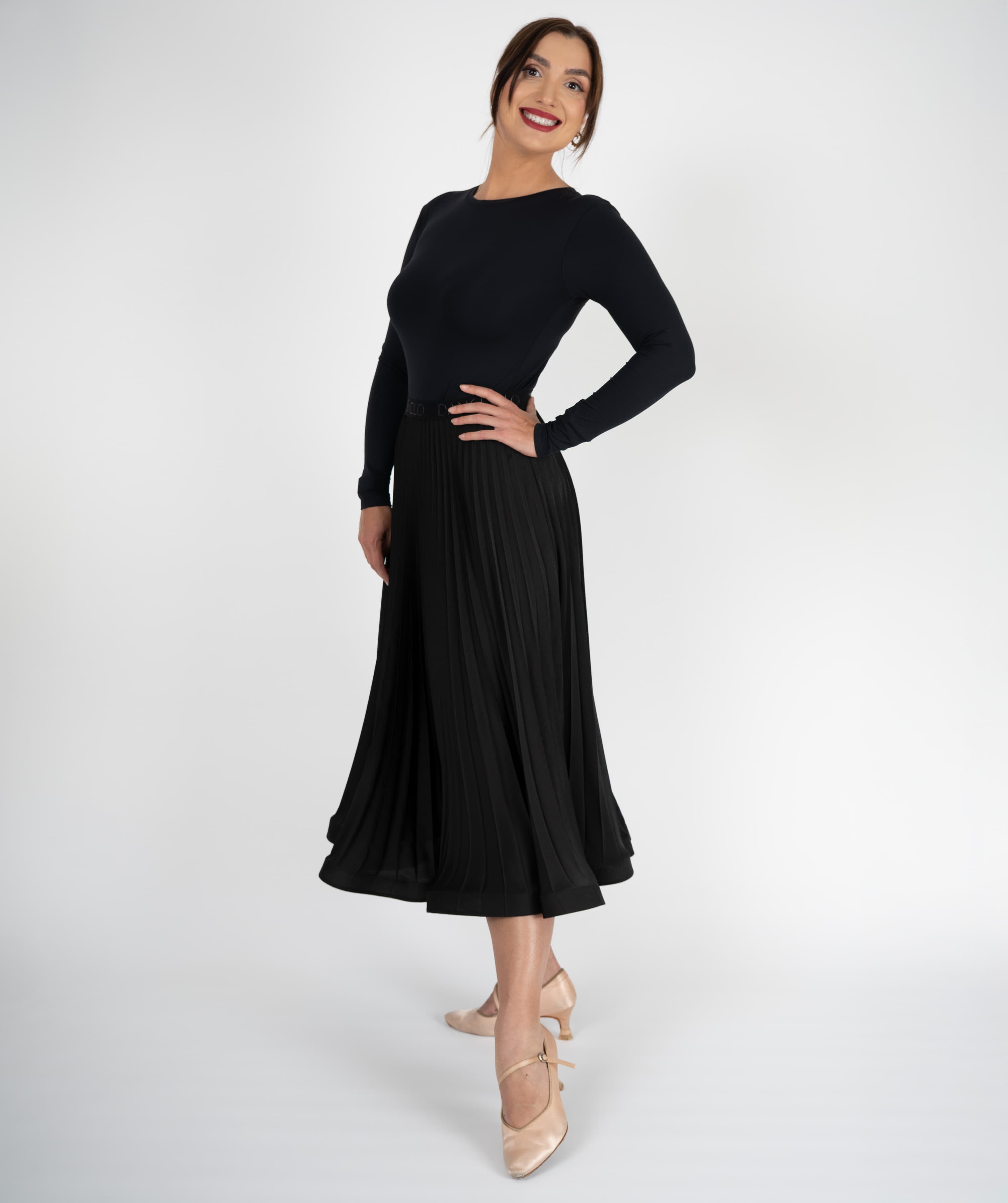 Pivot Glide | Pleated Maxi Ballroom Skirt with DanceCLO Elastic Waistband & Horsehair Braid Hem