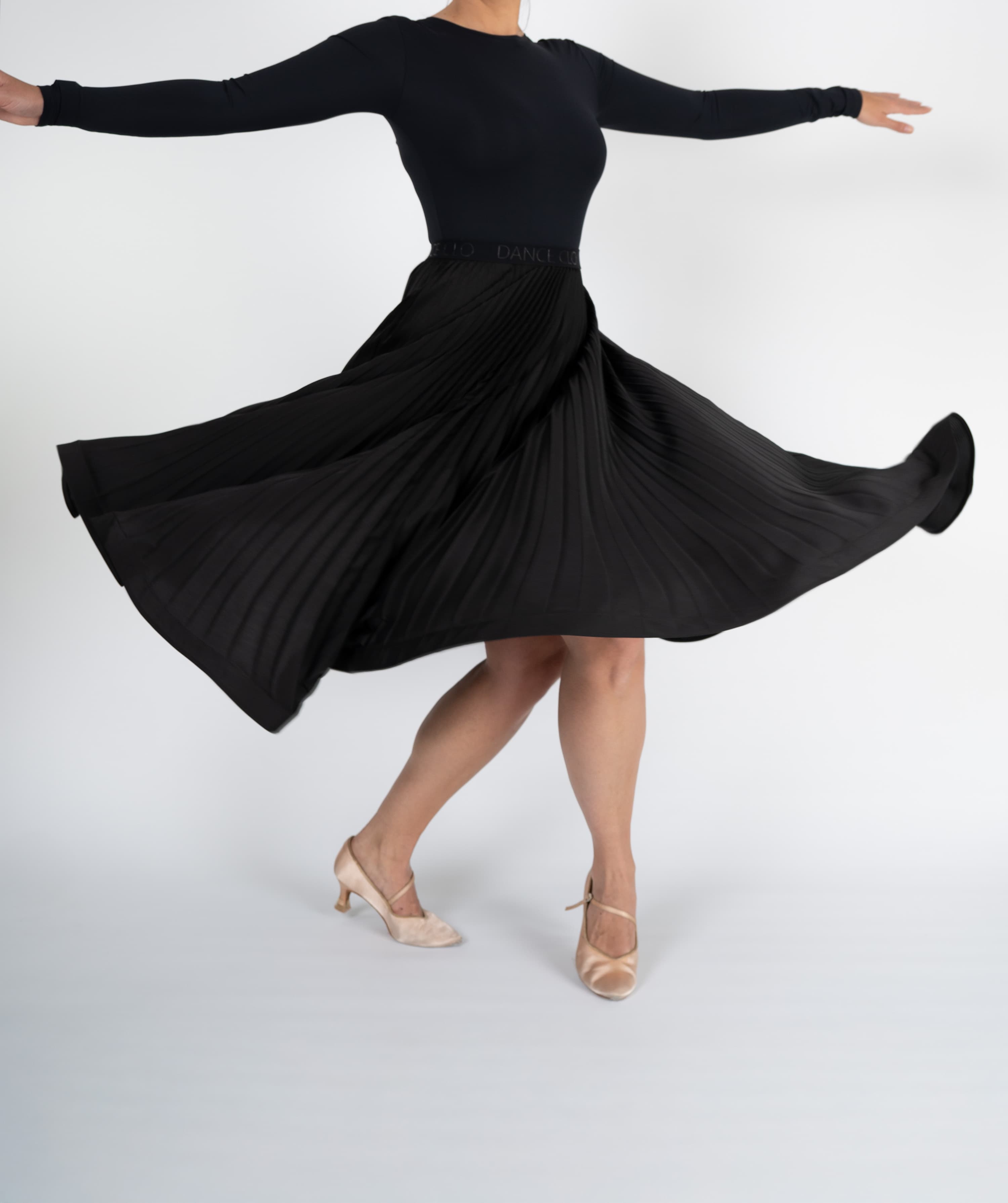 Pivot Glide | Pleated Maxi Ballroom Skirt with DanceCLO Elastic Waistband & Horsehair Braid Hem