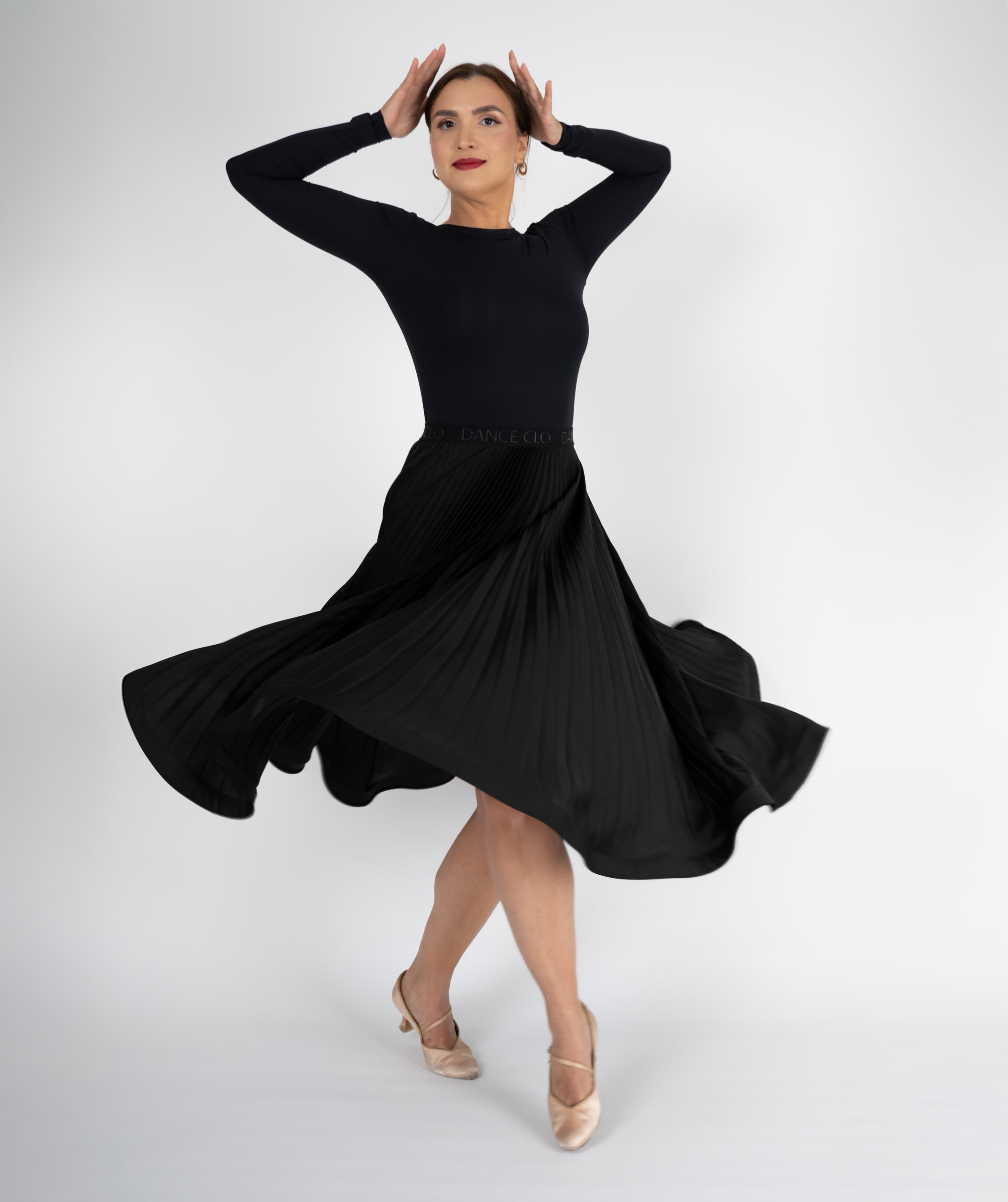 Pivot Glide | Pleated Maxi Ballroom Skirt with DanceCLO Elastic Waistband & Horsehair Braid Hem