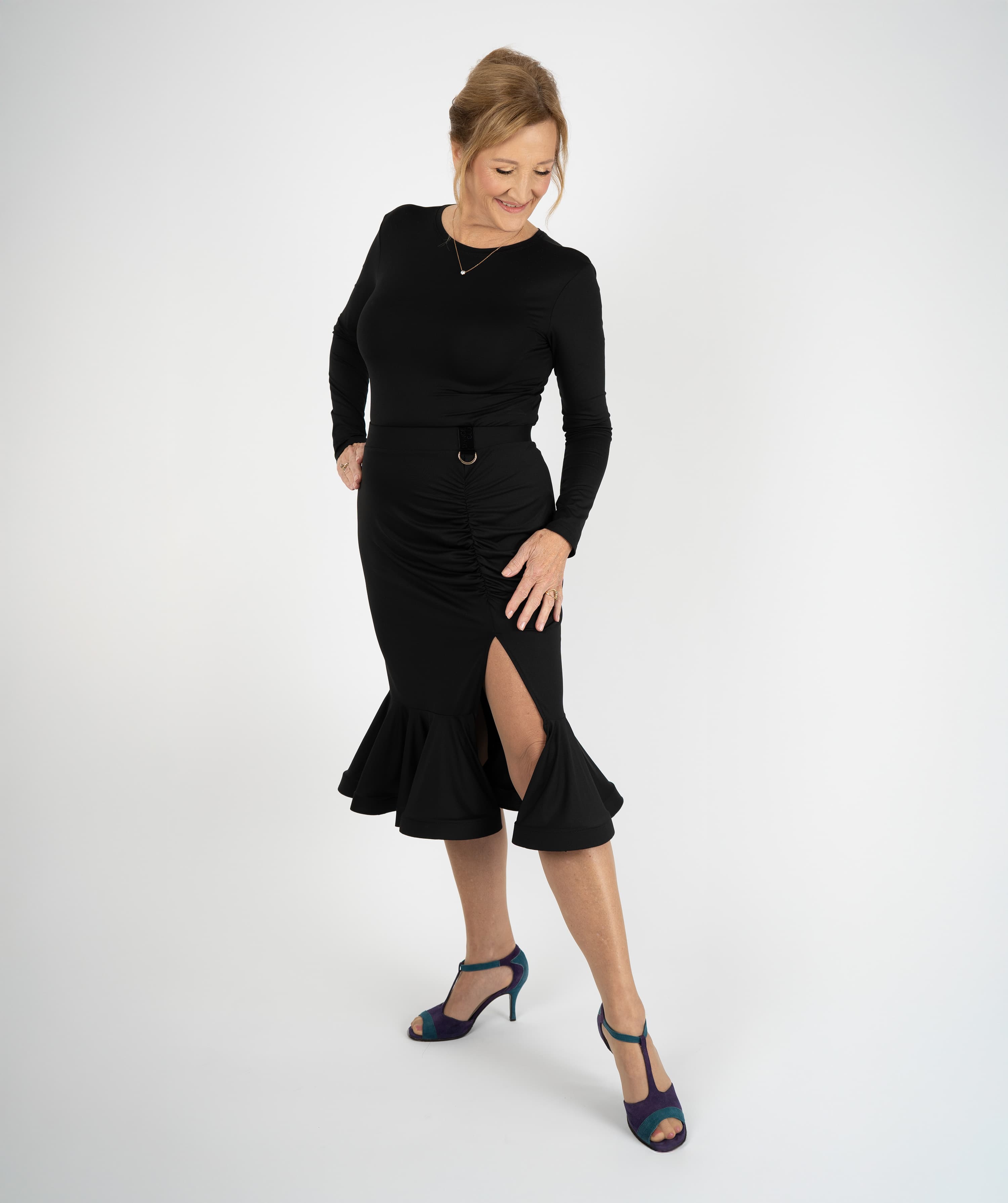 Showtime Latin Skirt | Front Side Slit Skirt with Shaped Flounce