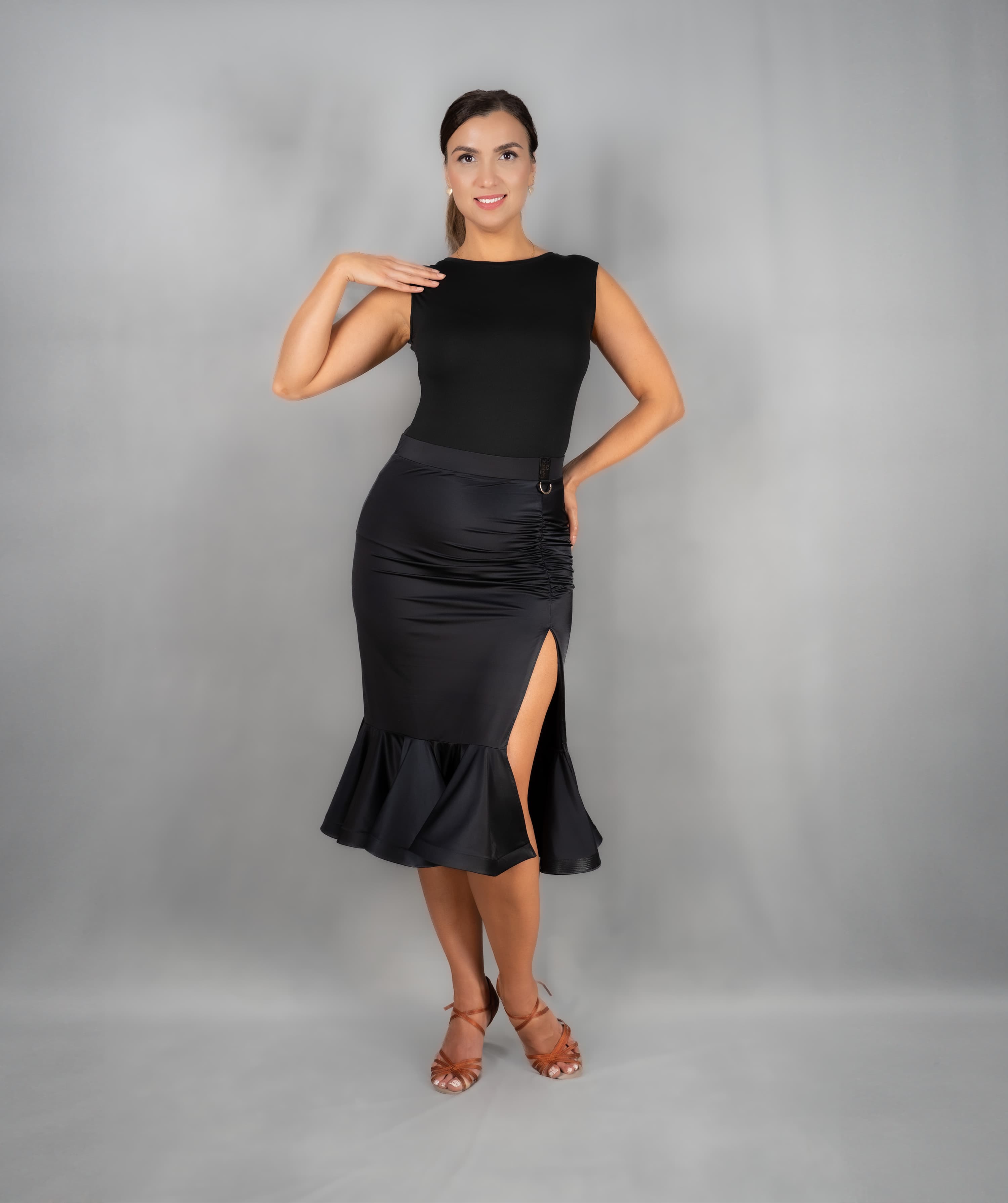 Showtime | Front Side Slit Skirt with Shaped Flounce