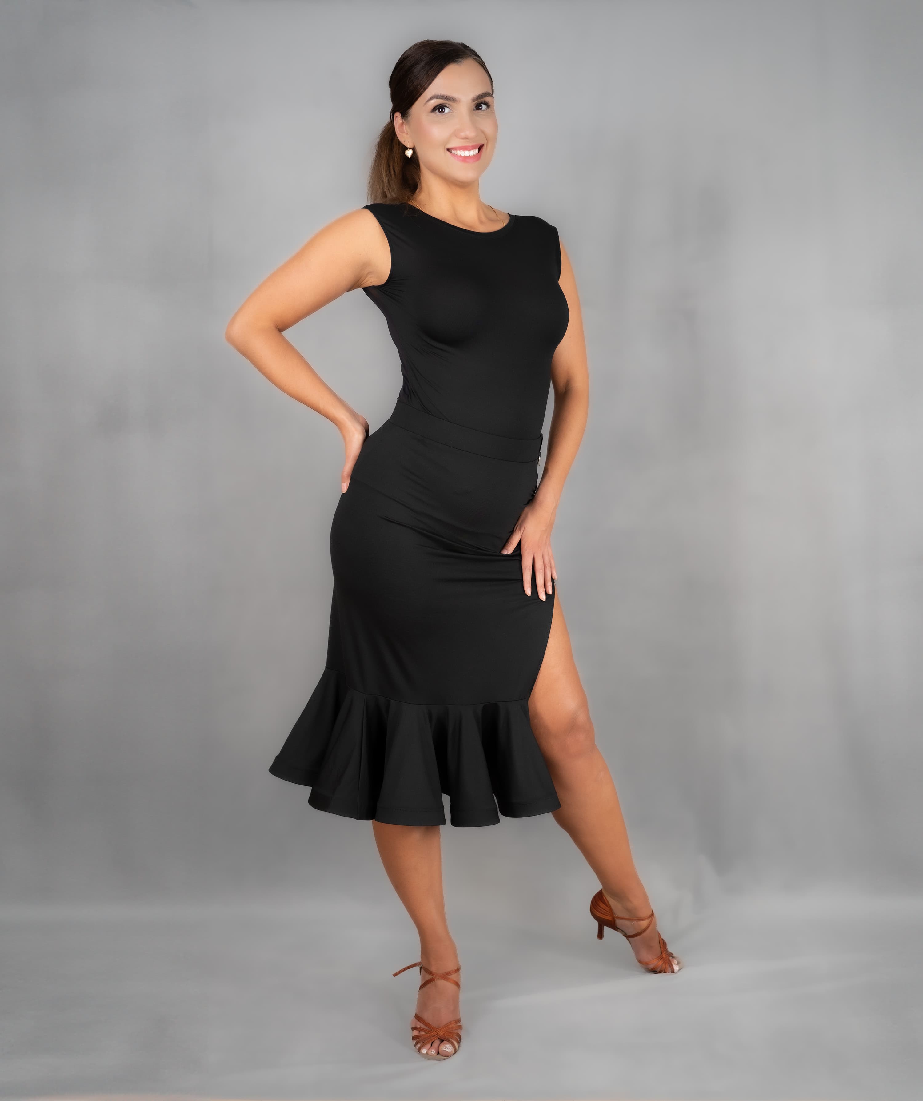 Showtime | Front Side Slit Skirt with Shaped Flounce