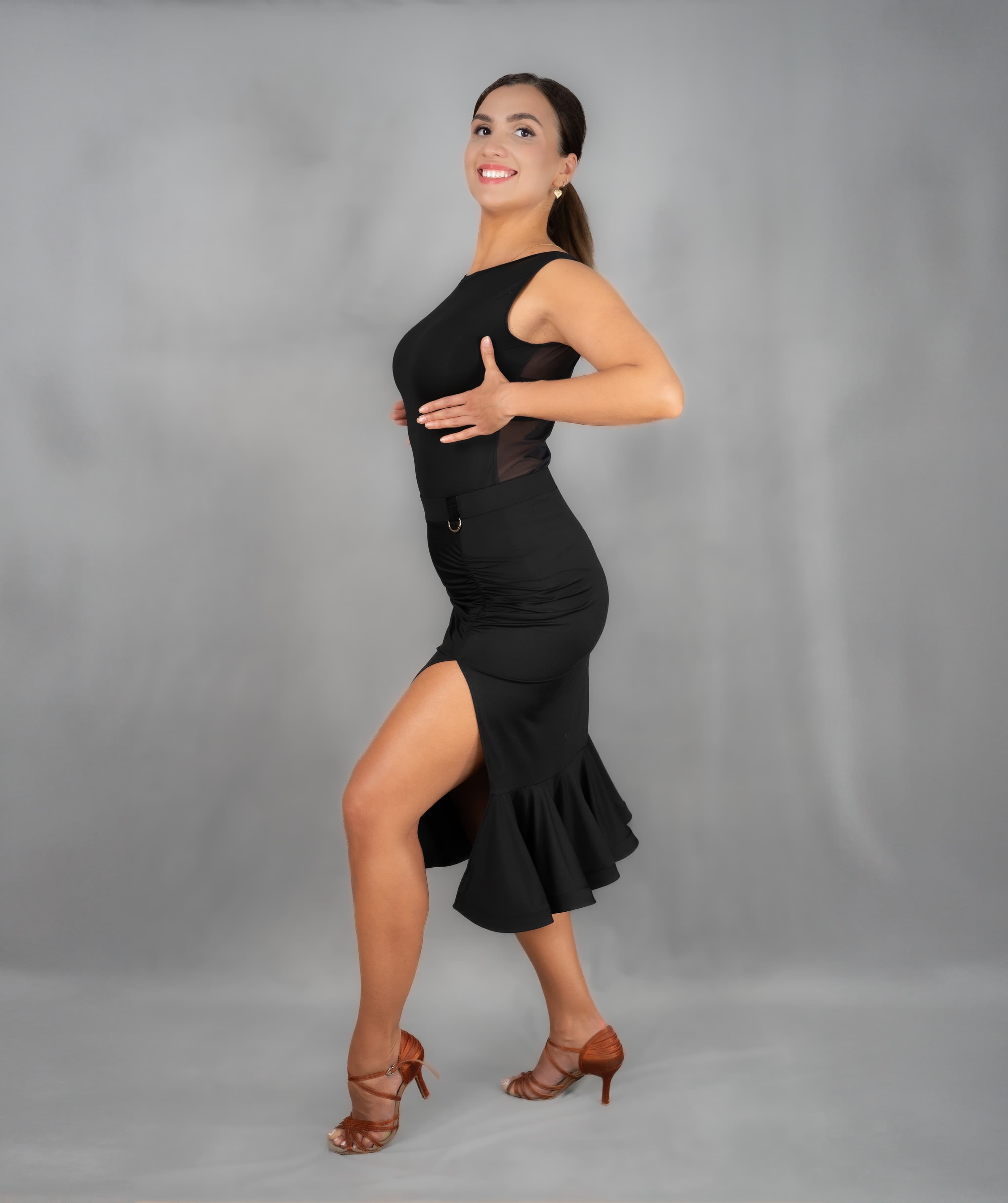 Showtime | Front Side Slit Skirt with Shaped Flounce