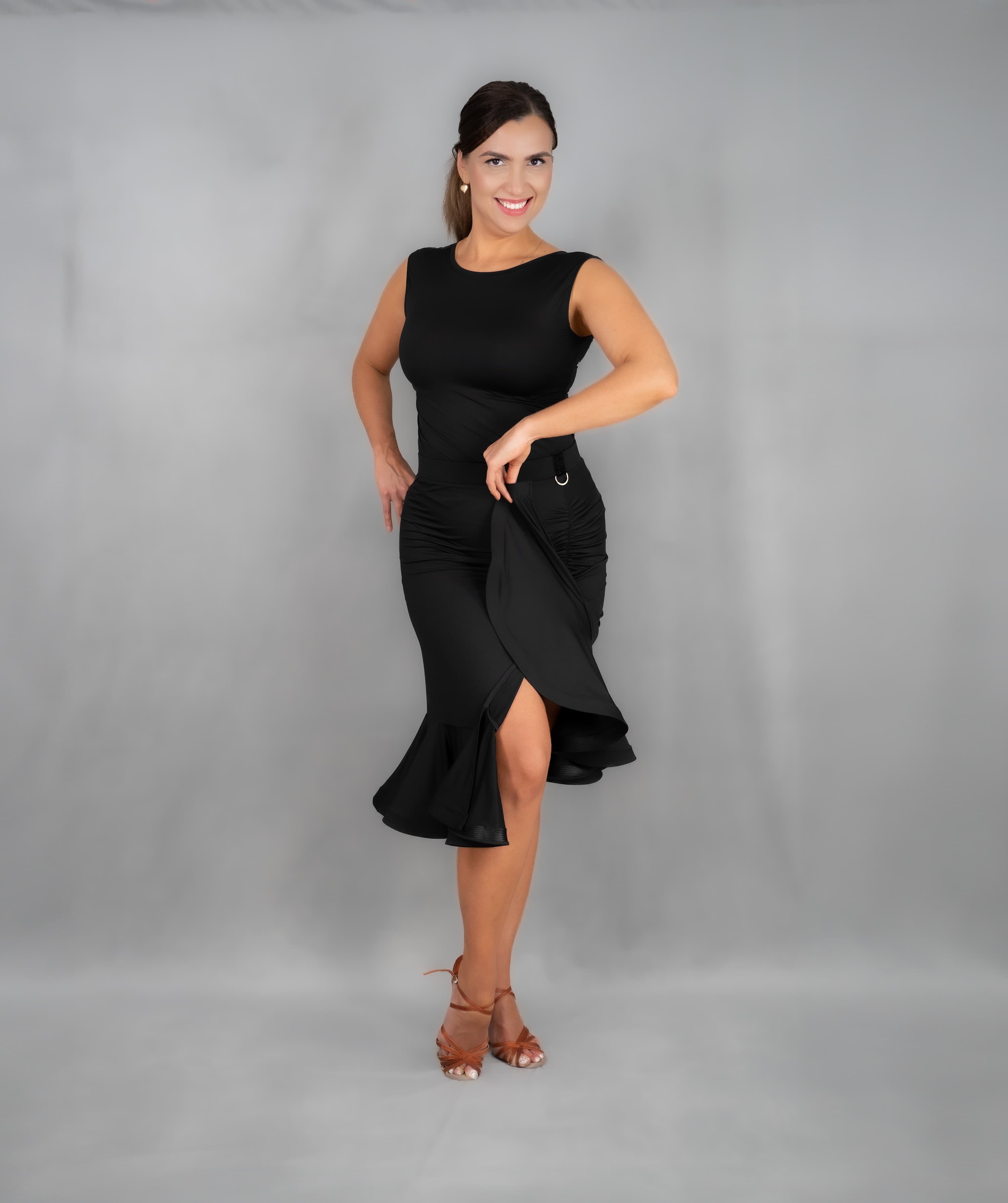 Showtime | Front Side Slit Skirt with Shaped Flounce