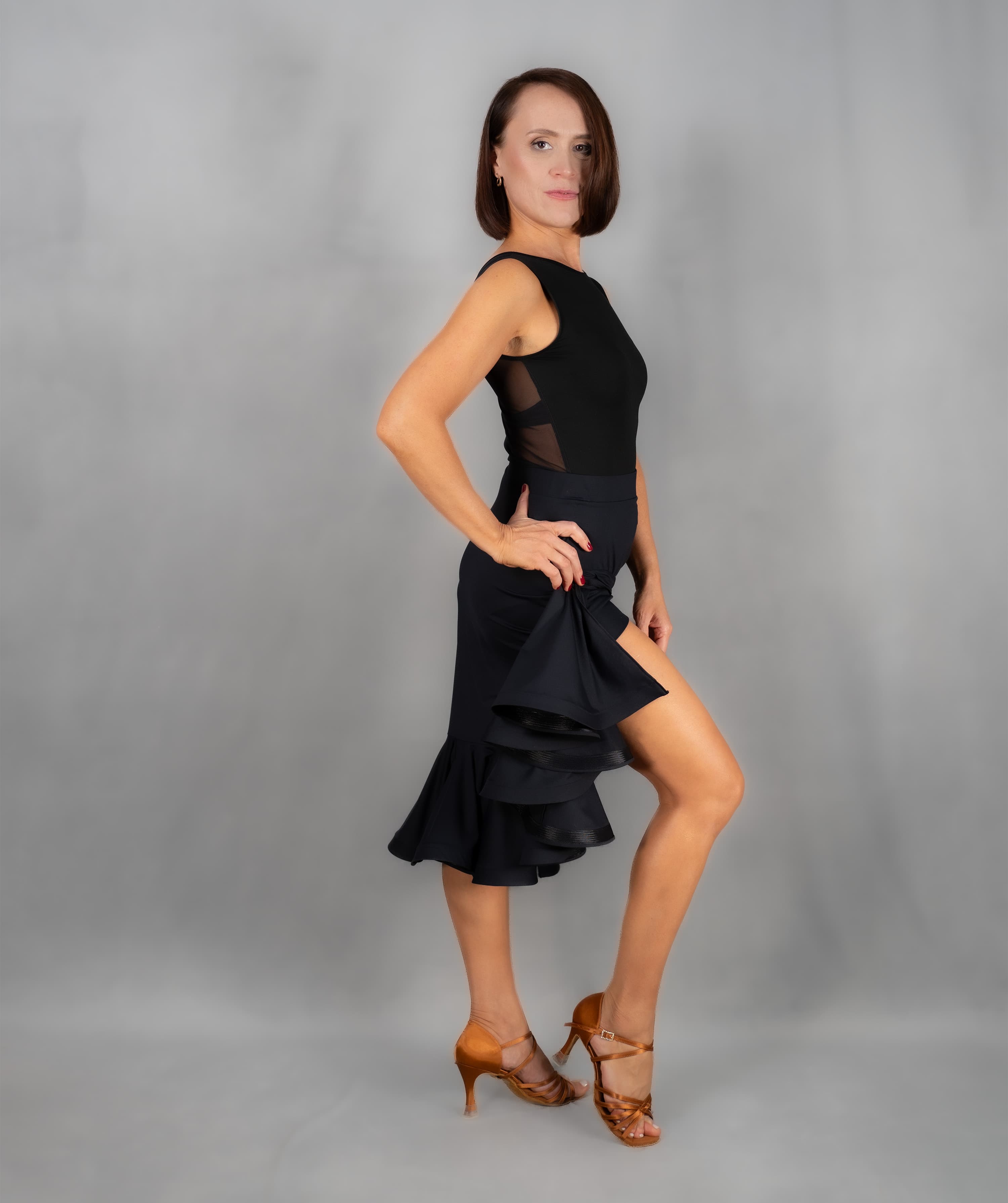 Showtime | Front Side Slit Skirt with Shaped Flounce