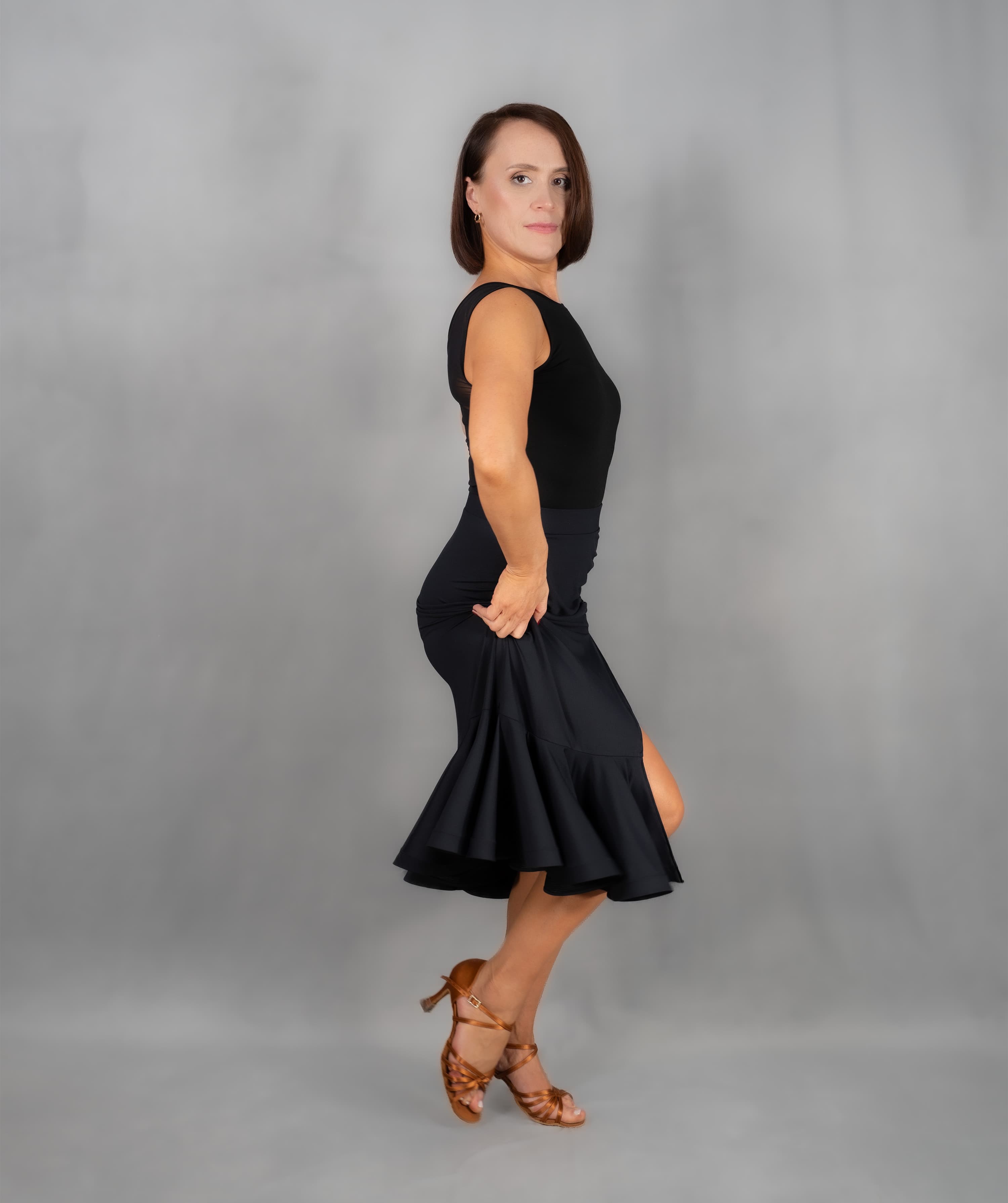 Showtime | Front Side Slit Skirt with Shaped Flounce